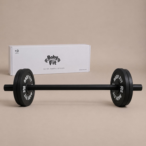 Set de pesas para niños Baby Fit 10 + 20 KG con barra infantil y discos negros.