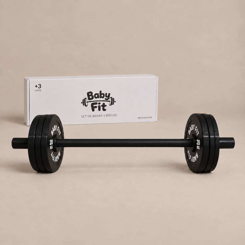 Set de pesas para niños Baby Fit 10 + 15 + 20 KG con barra infantil y discos negros